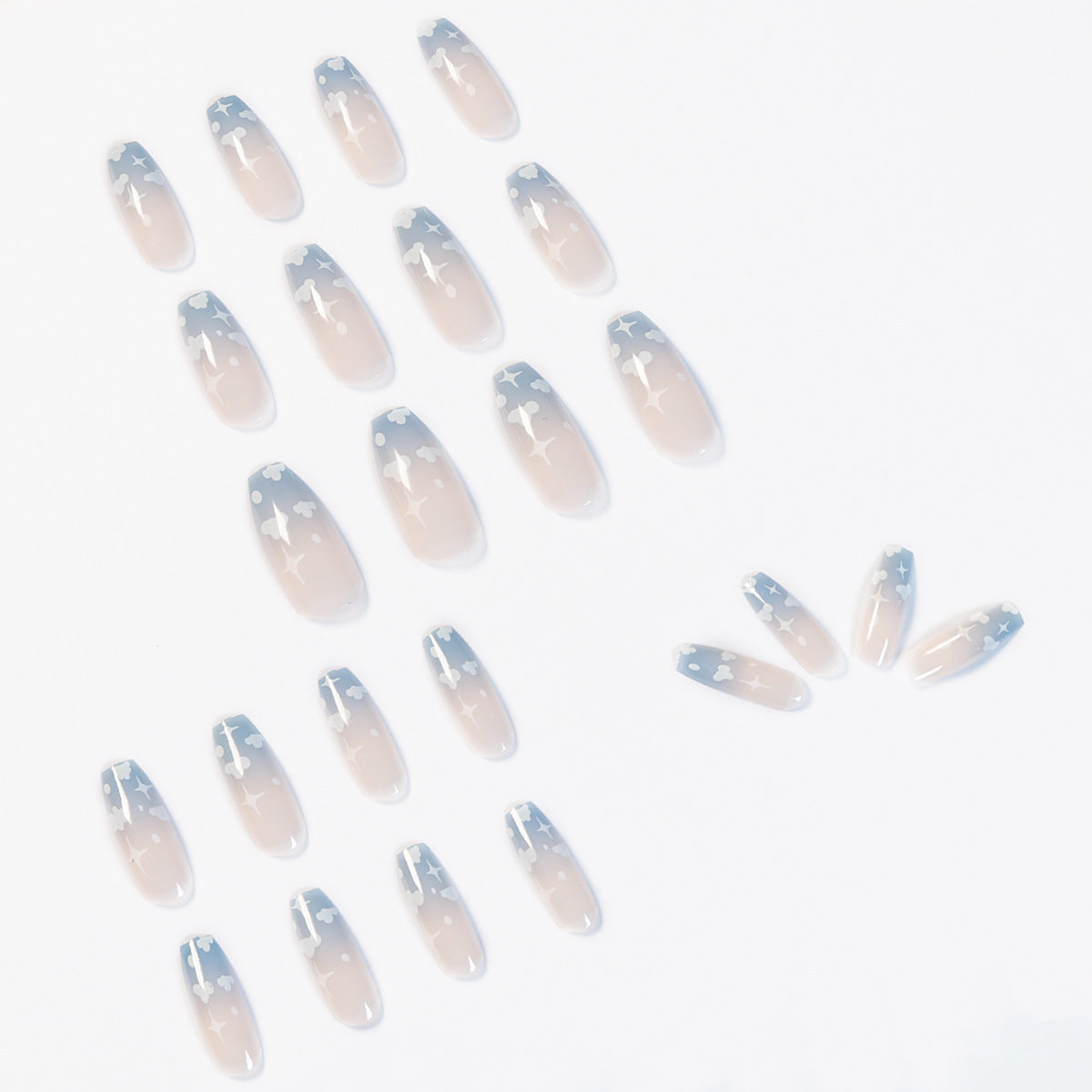 Gray Blue Cotton Cloud Wearing Nail Finished Soft Nail Fake Nail Patch Removable