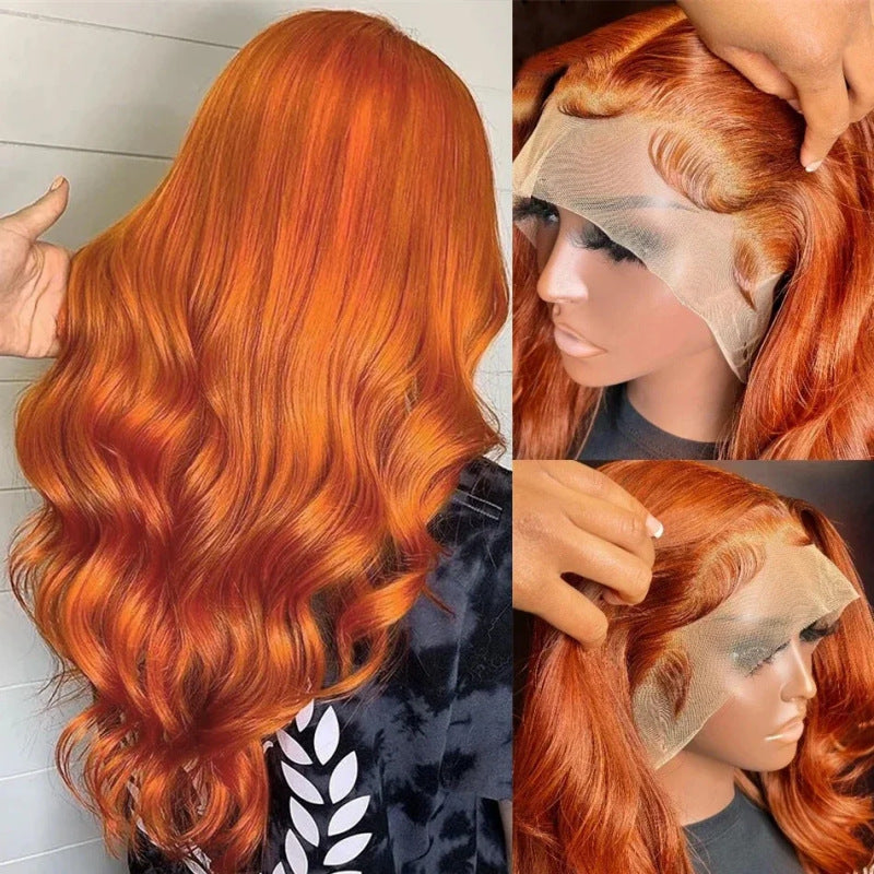 Long Curly Hair Fluffy Curly Hair Orange Big Wave Real Hair Headband For Women