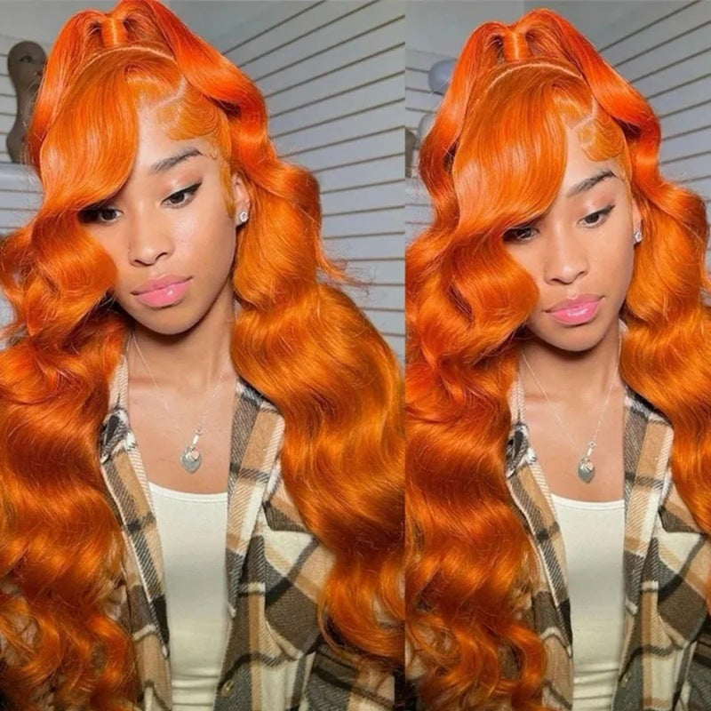 Long Curly Hair Fluffy Curly Hair Orange Big Wave Real Hair Headband For Women