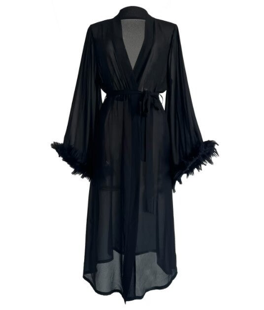 Artificial Silk Feather Long Style Long Sleeve Ladies' Homewear