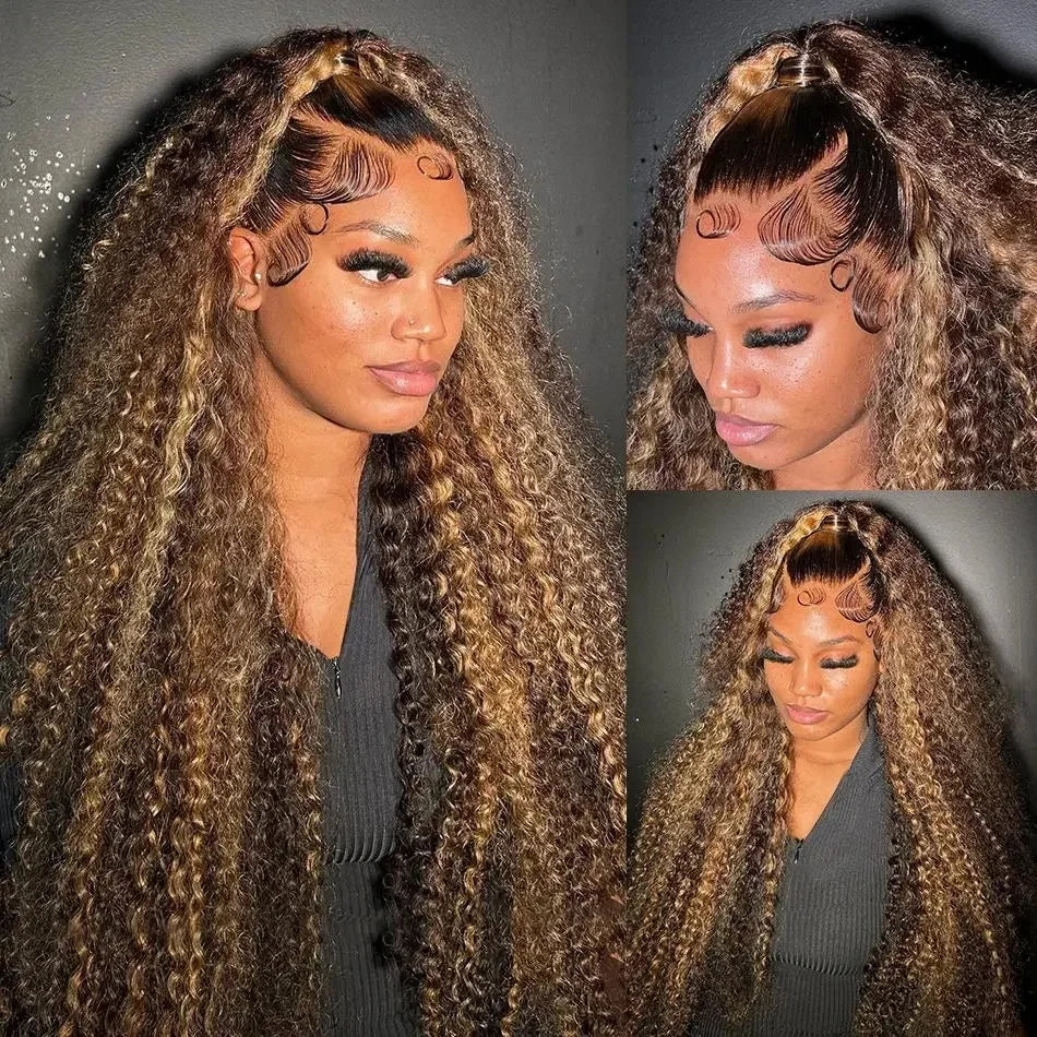Highlight 13x6 Lace Frontal Wig Human Hair Brazilian Curly Wigs For Women Deep Water Wave HD Lace Wig Transparent Colored Hair