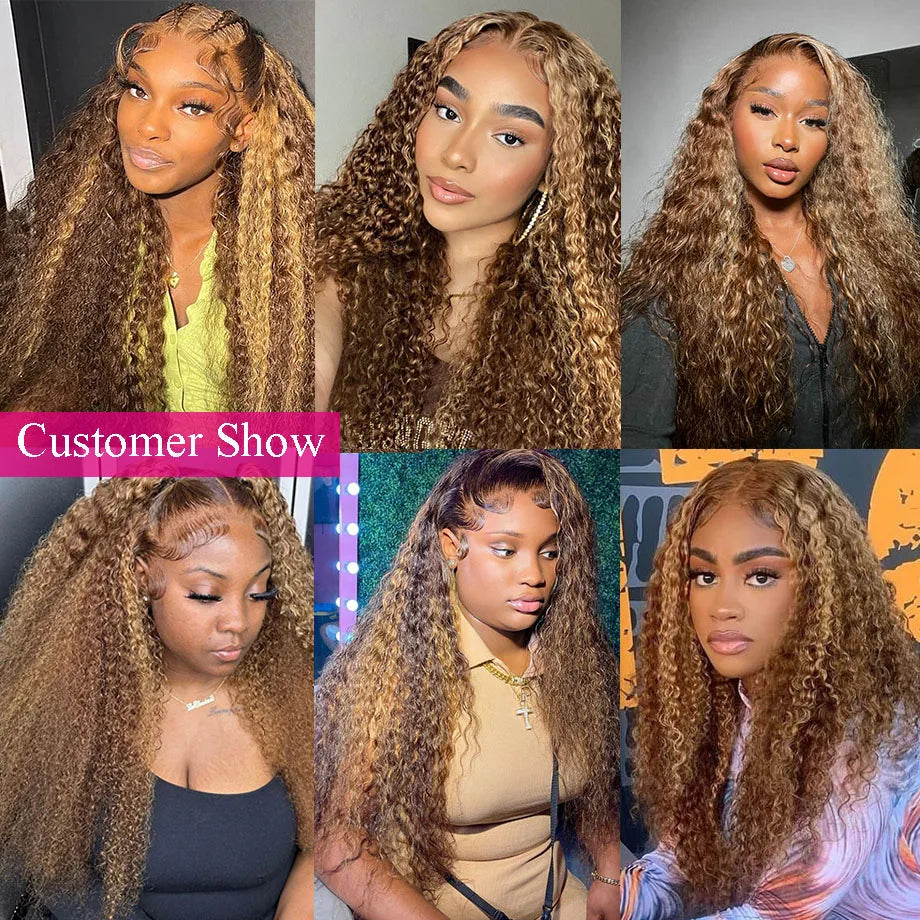 Highlight 13x6 Lace Frontal Wig Human Hair Brazilian Curly Wigs For Women Deep Water Wave HD Lace Wig Transparent Colored Hair