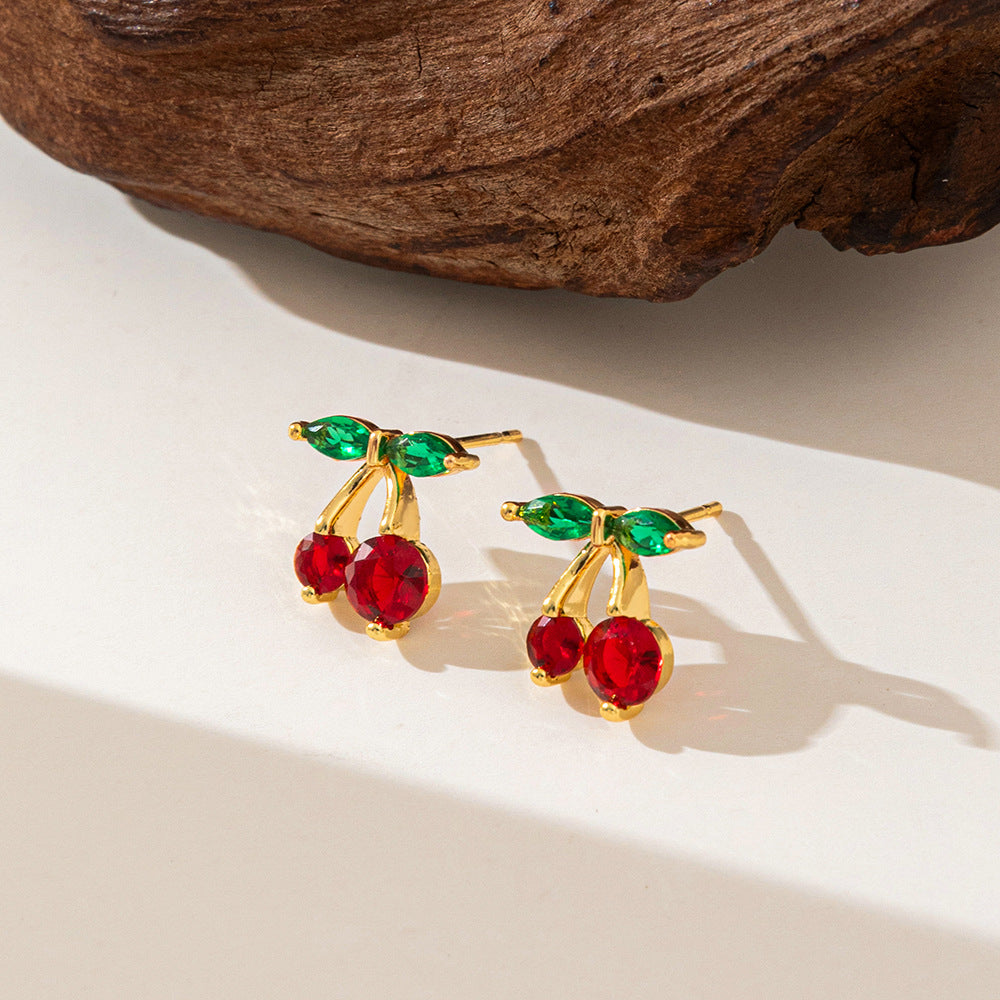 Simple Dignified Rhinestone Cherry Pendant Necklace