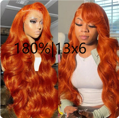 Long Curly Hair Fluffy Curly Hair Orange Big Wave Real Hair Headband For Women