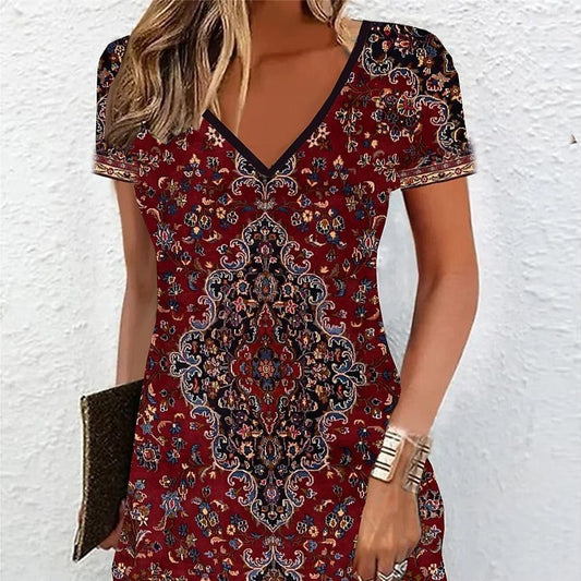 Women's T-shirt Dress Printed V-neck Mini Dress Active Fashion Outdoor Daily Short Sleeve Regular Repair