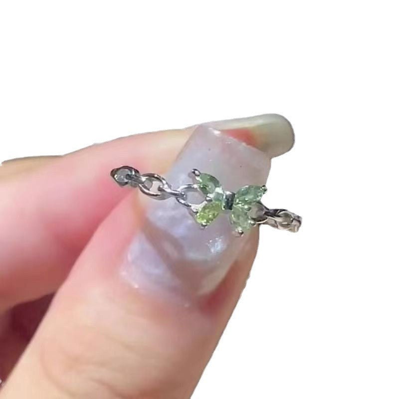 Green Zircon Butterfly Simple Open Ring