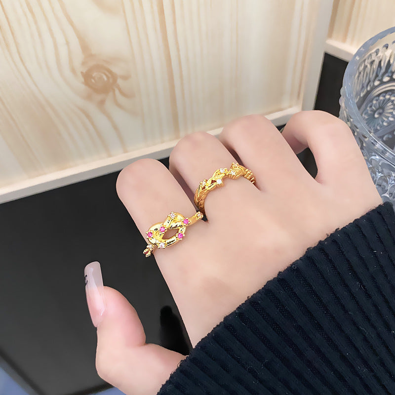 New Chinese Gold Series Retro Compact Open Ring
