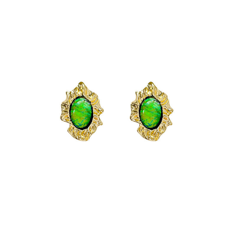 Retro New Pleated Metal Irregular Green Earrings