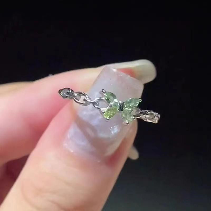 Green Zircon Butterfly Simple Open Ring