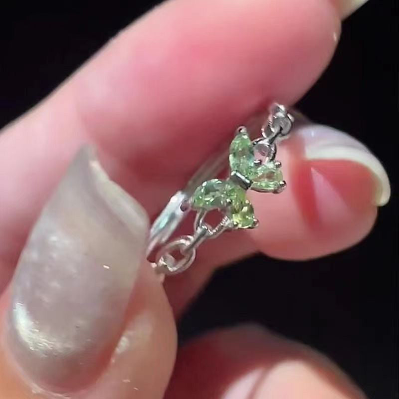 Green Zircon Butterfly Simple Open Ring