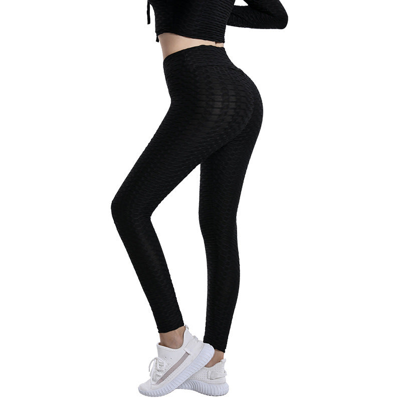 Bubble Yoga Pants Jacquard High Elastic Sports Gym Pants