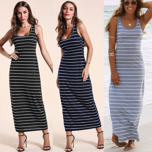 Striped Sleeveless Fashion Sexy Beach Dress
