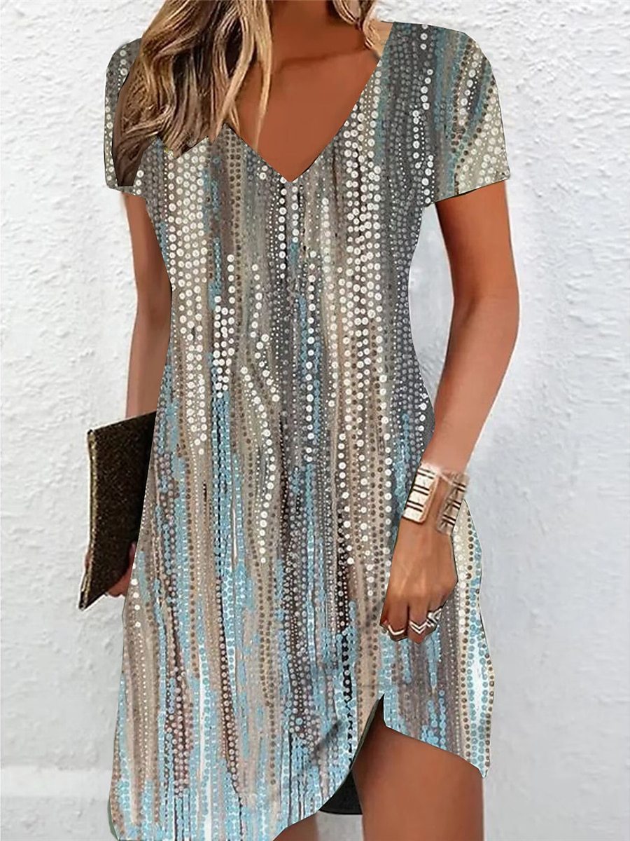 Women's T-shirt Dress Printed V-neck Mini Dress Active Fashion Outdoor Daily Short Sleeve Regular Repair