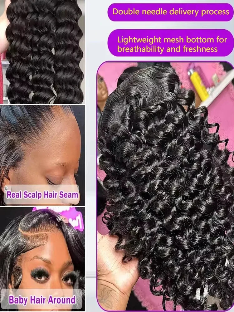 Mossily 220 Density Loose Wave 13x4 HD Lace Front Wig 40 Inch Brazilian Curly Deep Wave 13x6 Lace Frontal Human Hair Wigs Women