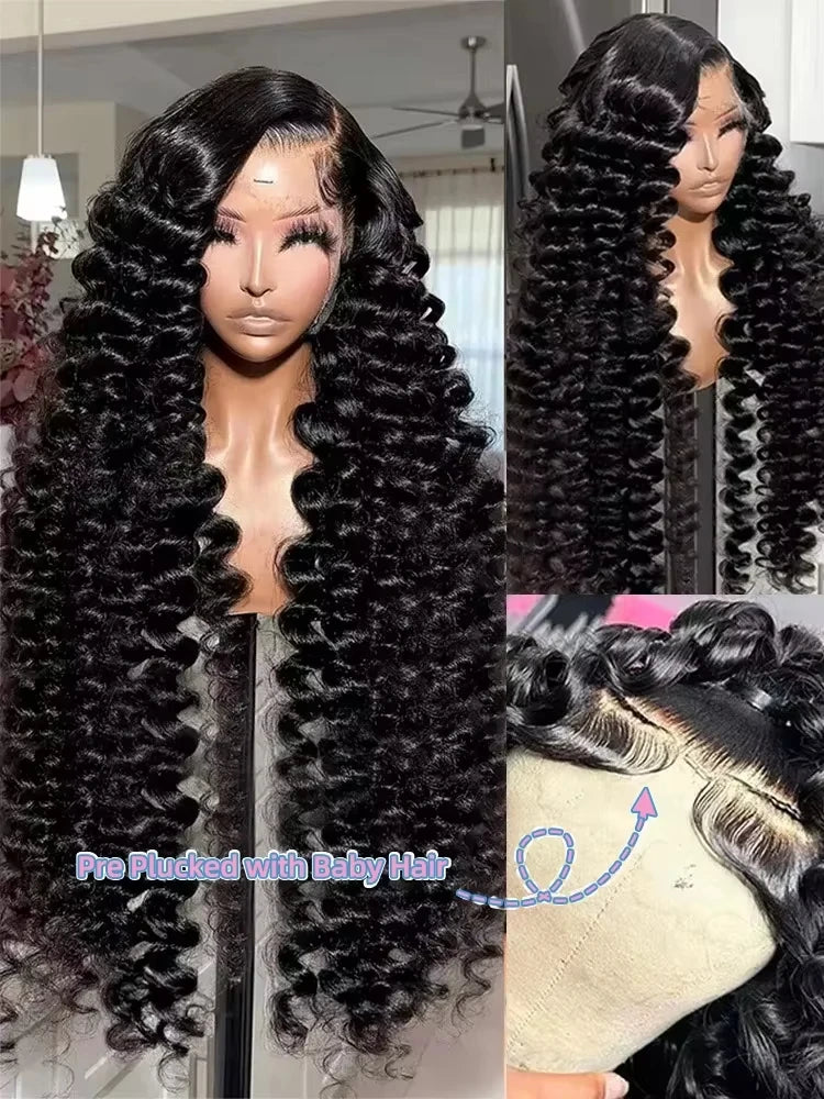 Mossily 220 Density Loose Wave 13x4 HD Lace Front Wig 40 Inch Brazilian Curly Deep Wave 13x6 Lace Frontal Human Hair Wigs Women