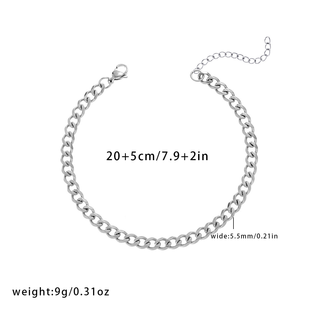 Titanium Steel Grinding Six-sided Chain Anklet Simple Punk