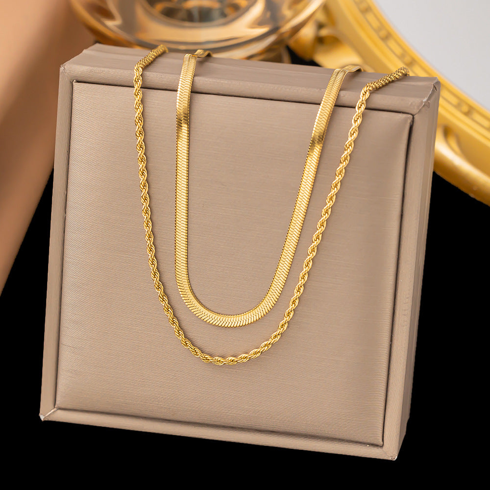 Blade Chain Chain Like Flat Snake Hemp Flowers Chain Double-layer Necklace Fashion