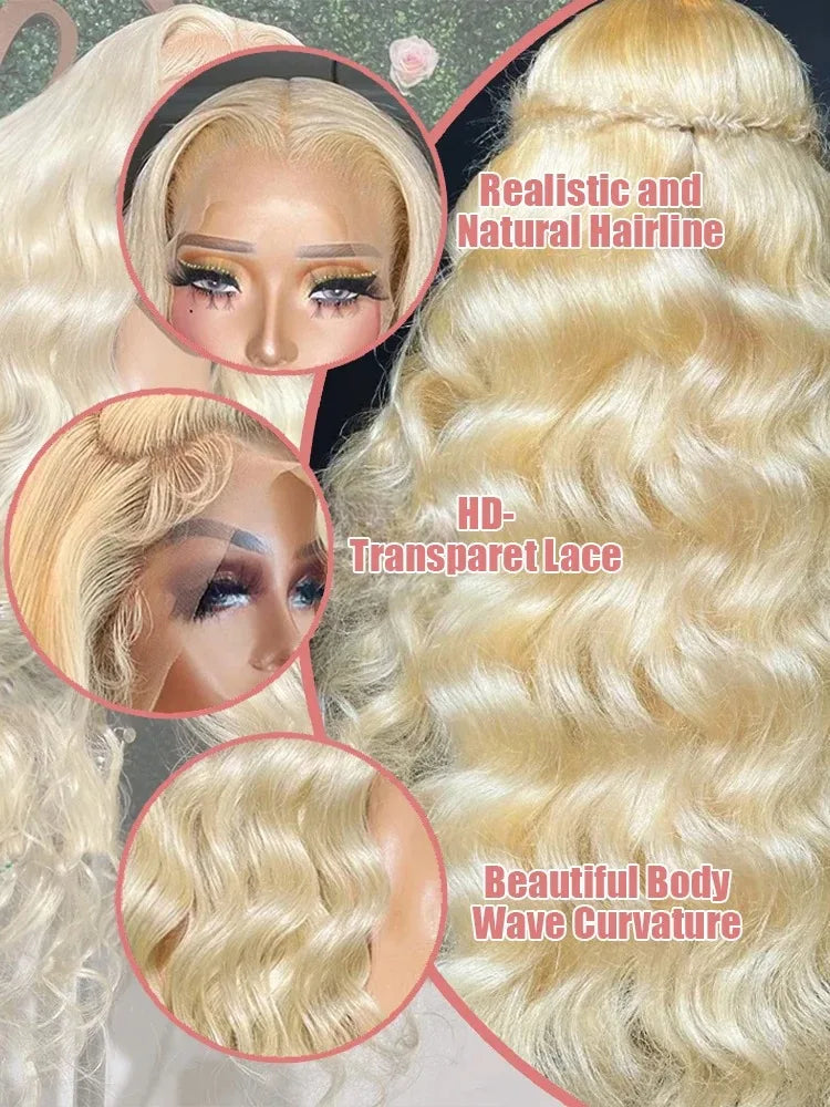 200 Density 30 40 Inch 613 honey blonde Body Wave 13x6 HD Transparent Lace Frontal Wigs Human Hair Brazilian 13x4 Lace Front Wig