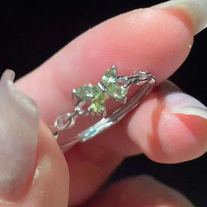 Green Zircon Butterfly Simple Open Ring