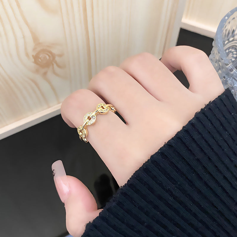 New Chinese Gold Series Retro Compact Open Ring