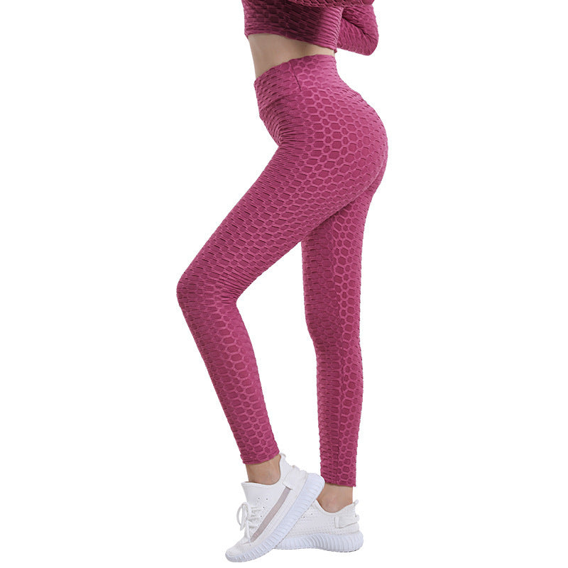 Bubble Yoga Pants Jacquard High Elastic Sports Gym Pants
