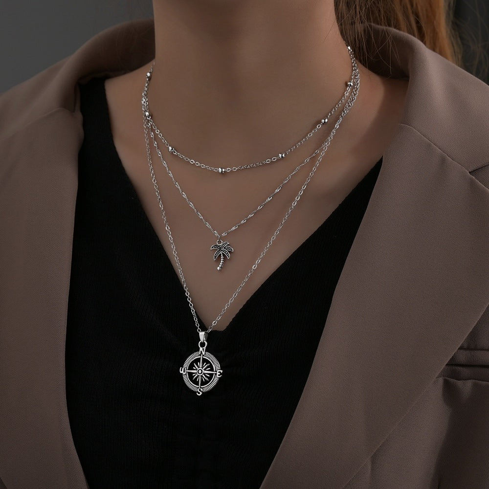 New Women's Cross Disc Coconut Multi-layer Necklace