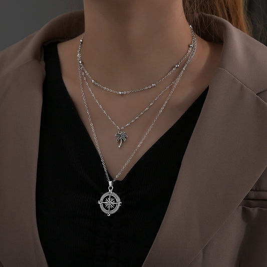 New Women's Cross Disc Coconut Multi-layer Necklace